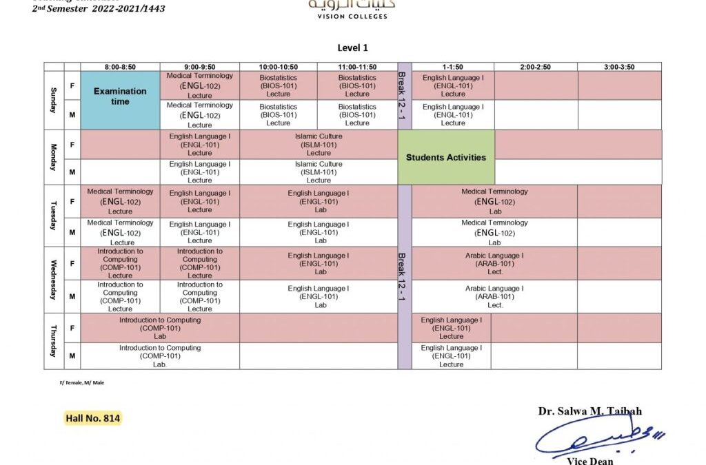 Time table (class schedules)